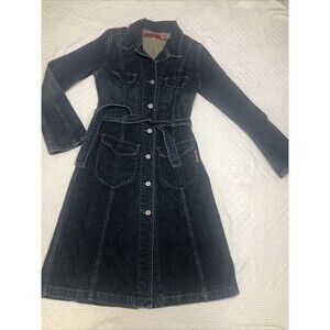 GUESS Vintage 90s Y2K Belted Denim Dress Duster  Long Sleeve Women’s Size Small